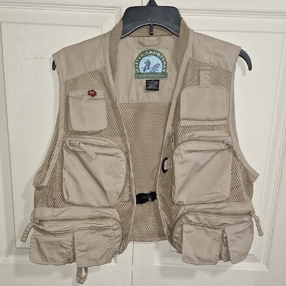 Master Sportsman Khaki Outdoor Fishing Utility Vest-L